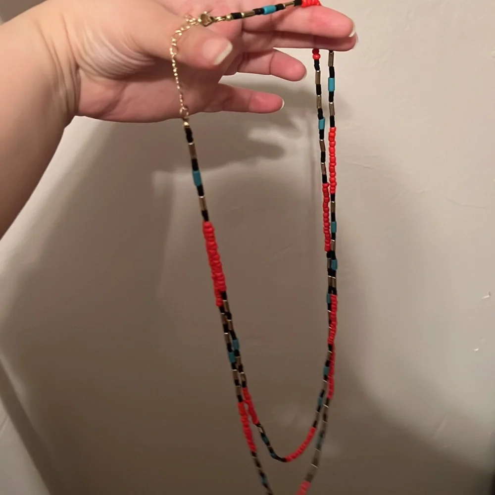 Multicolor Women’s Layered Beaded Red Black Blue Gold Necklace Fashion Tribal